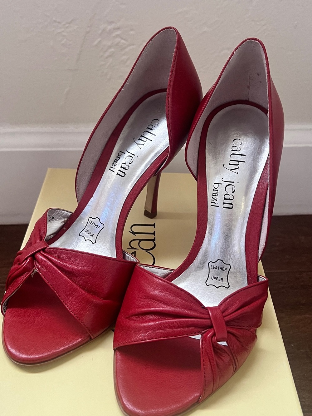 Cathy Jean Red Peep-Toe Knot Front Heels